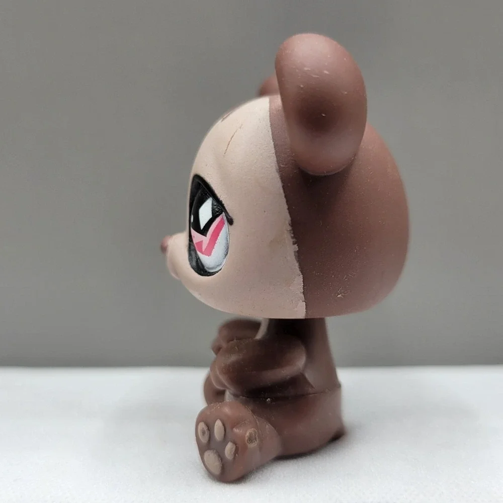 Littlest Pet Shop LPS #594 Panda Bear Figurine Hasbro Toy Tan Brown Pink Eyes